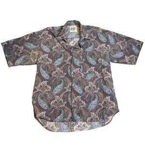 DEV Mens Shirt XL Paisley Print Button-Up Gray Multicolor Short Sleeve